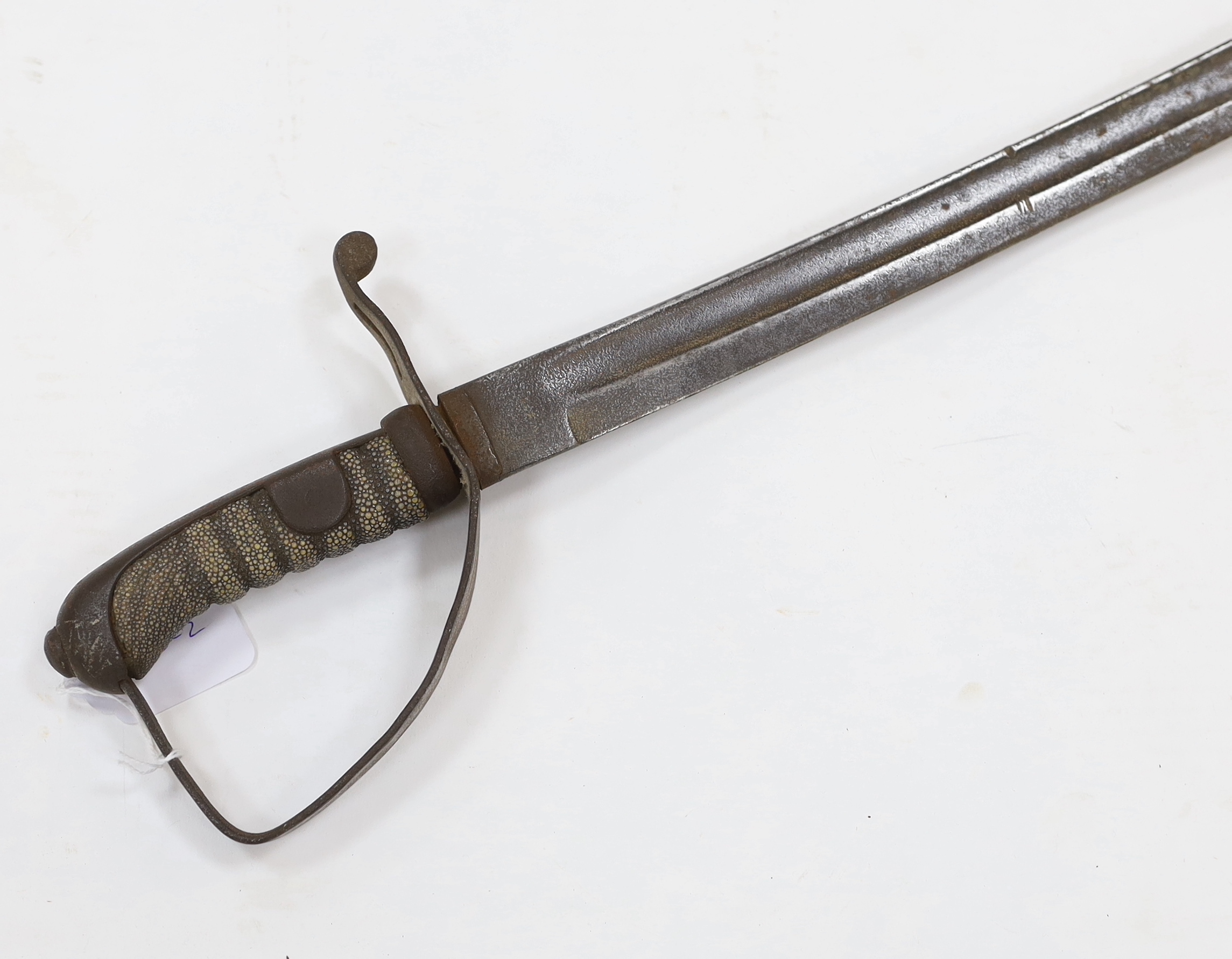 A German military sword with fullered blade and fish skin grip, blade 77cm